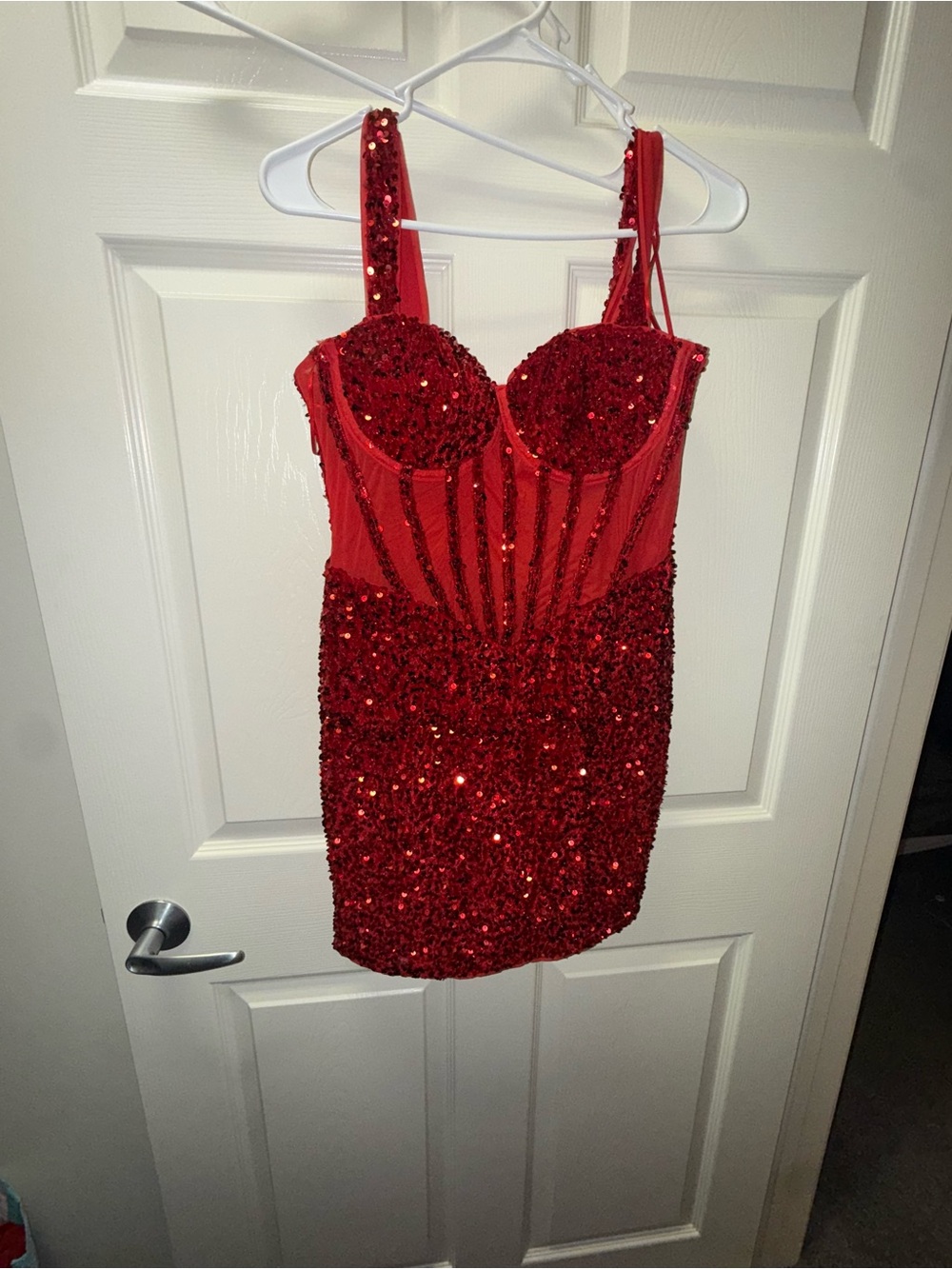 Red Sequin Bustier Mini Dress - Women's Party Dress